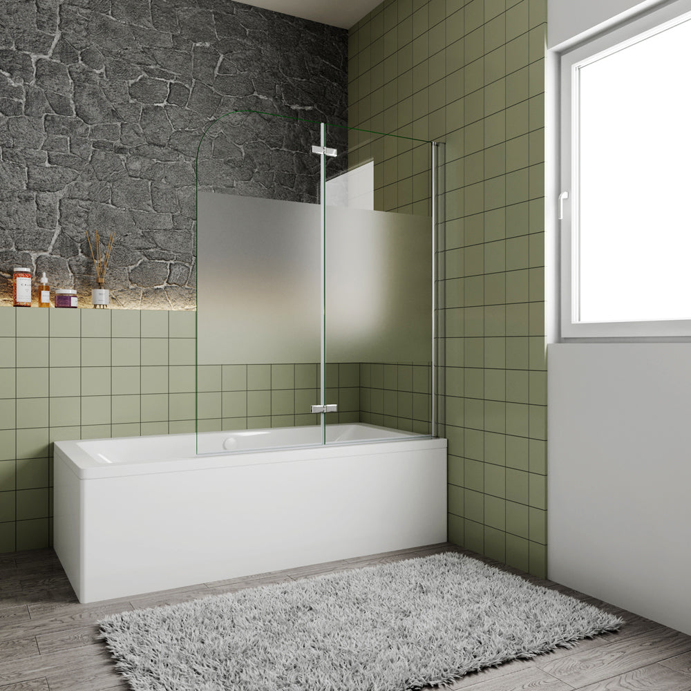 Océan Pare-baignoire 2 volets en verre sécurité, bande centrale dépoli, pivotant & ouvrant à charnière – Largeurs 90/100/120 cm, hauteur 140 cm