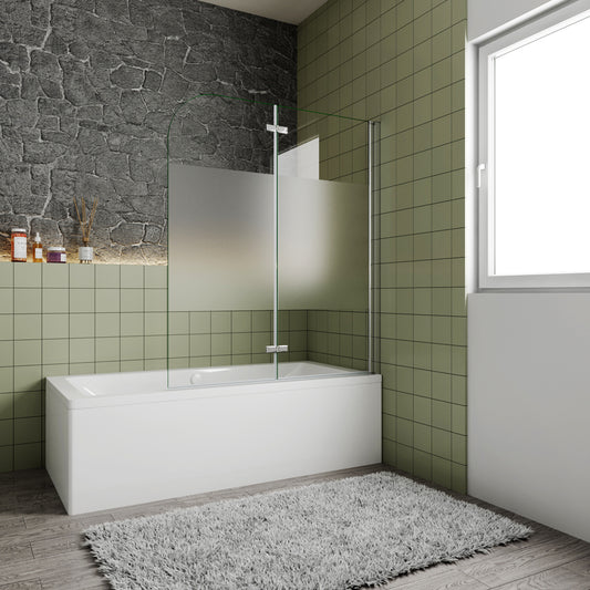 Océan Pare-baignoire 2 volets en verre sécurité, bande centrale dépoli, pivotant & ouvrant à charnière – Largeurs 90/100/120 cm, hauteur 140 cm
