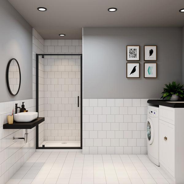 Ocean porte de douche pivotante noir 80 ou 90cm, 6mm verre anticalcaire, hauteur 185cm