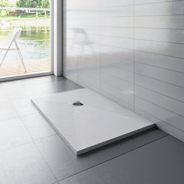 Océan receveur de douche à poser extra-plat - Blanc, avec le tuyau +siphon
