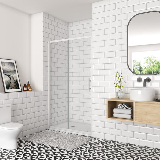 Porte de douche coulissante 100-140cm Océan porte de douche Hauteur 190cm, verre de sécurité, profil et poignée blanc