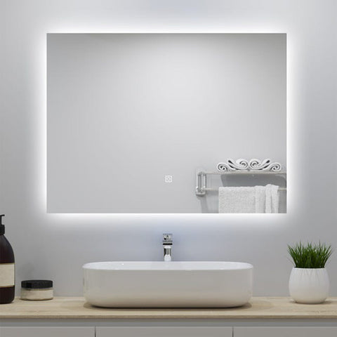 Miroir lumineux 90x70cm avec Anti-buée + Dimmable, Mural Miroir salle de bain