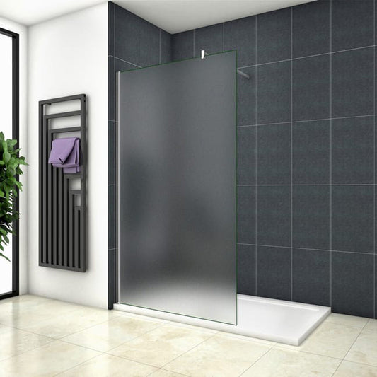Paroi de douche à l'italienne en verre 8mm de sécurité sablé, Océan paroi de douche 100 - 140 x 200cm avec une barre de stabilisation ronde extensible