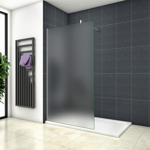 Paroi de douche à l'italienne en verre 8mm de sécurité sablé, Océan paroi de douche 100 - 140 x 200cm avec une barre de stabilisation ronde extensible