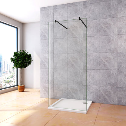 Océan Paroi de douche à l'italienne 78-158 x 200 cm | 2 barres noires extensibles 70-120 cm | Verre sécurité 8 mm