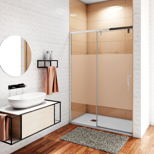 Porte de douche coulissante avec l'amortisseur, Océan porte de douche 120x190cm en verre trempé et sablé au centre - installée à Gauche