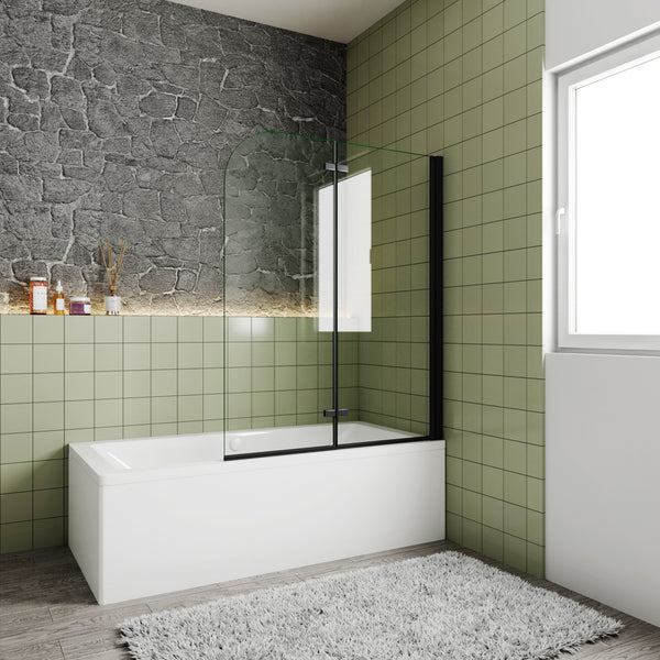 Pare-baignoire pivotant et pliant noir | 90/100/120×140cm | Verre anticalcaire – Océan