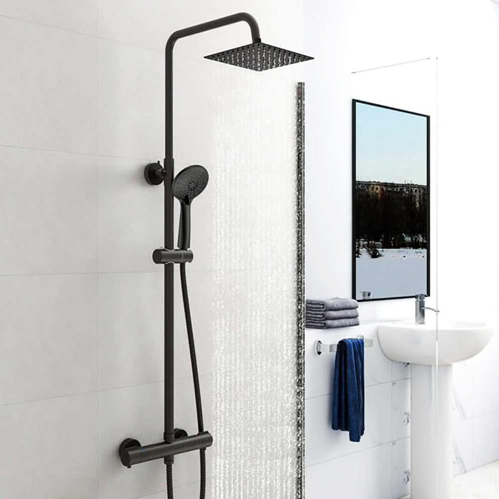 Ensemble de douche thermostatique Colonne de douche carrée noire avec mitigeur thermostatique et douchette ronde