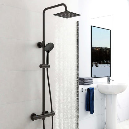 Ensemble de douche thermostatique Colonne de douche carrée noire avec mitigeur thermostatique et douchette ronde