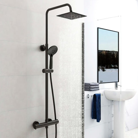 Ensemble de douche thermostatique Colonne de douche carrée noire avec mitigeur thermostatique et douchette ronde