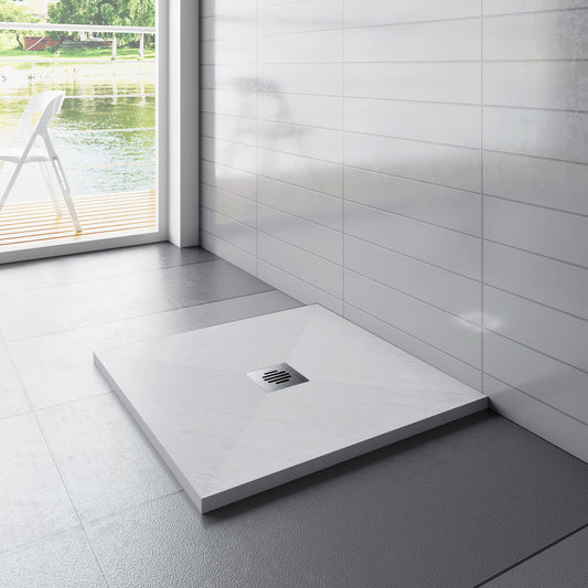 Océan receveur de douche à poser extra-plat - Blanc, avec le tuyau +siphon