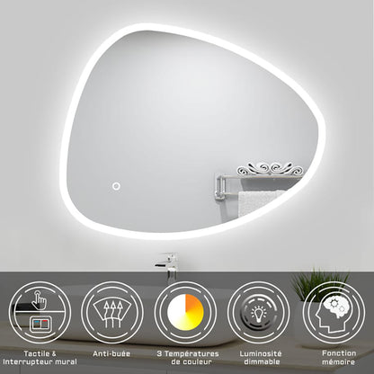 Miroir lumineux Asymétrique avec 3 Couleurs + Dimmable + Anti-buée