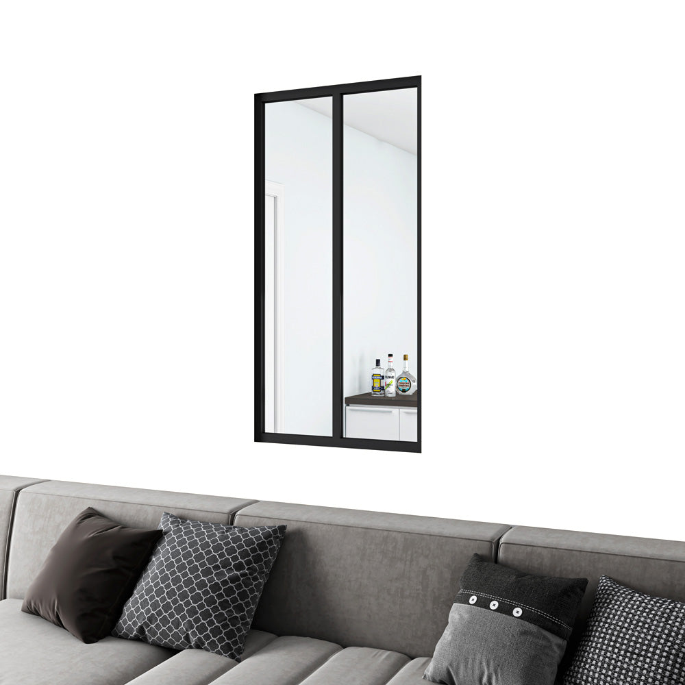 Cloison vitrée Intérieur 63x108cm - Verre Trempé Transparent 4mm, 2 Feuilles Encadrées, Profil en Aluminium Noir Mat, Séparateur Intérieur