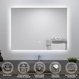 Miroir lumineux 90x70cm avec Anti-buée + Dimmable, Mural Miroir salle de bain