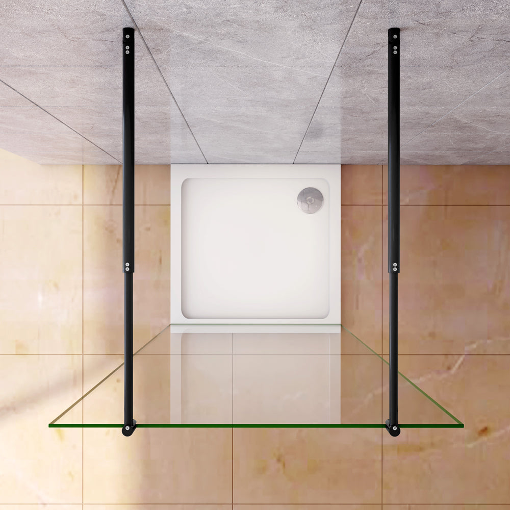 Océan Paroi de douche à l'italienne 78-158 x 200 cm | 2 barres noires extensibles 70-120 cm | Verre sécurité 8 mm