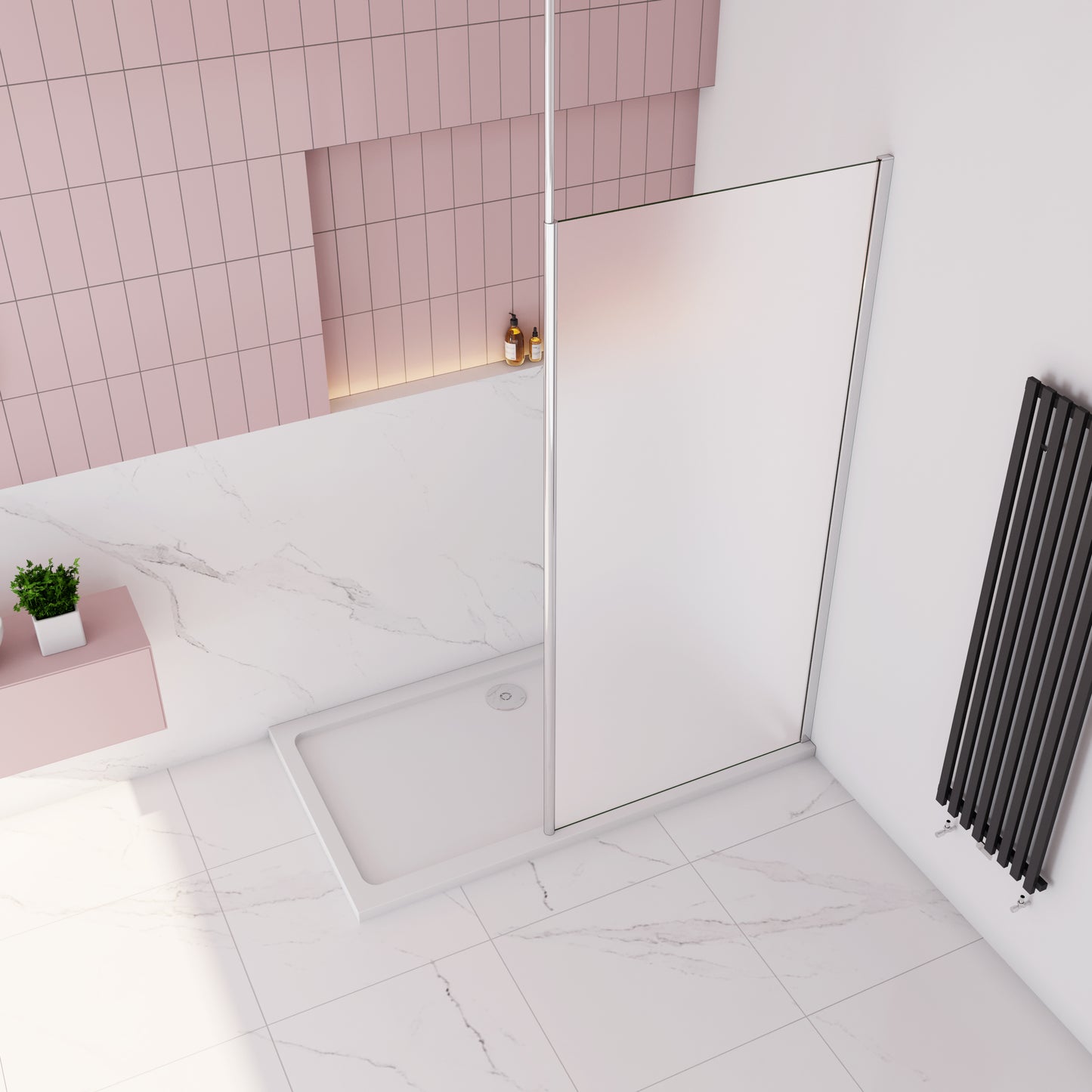 Paroi de Douche Murale 8mm Anticalcaire | Barre de Fixation Plafond Verticale | Océan