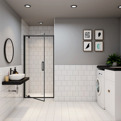 Ocean porte de douche pivotante noir 80 ou 90cm, 6mm verre anticalcaire, hauteur 185cm