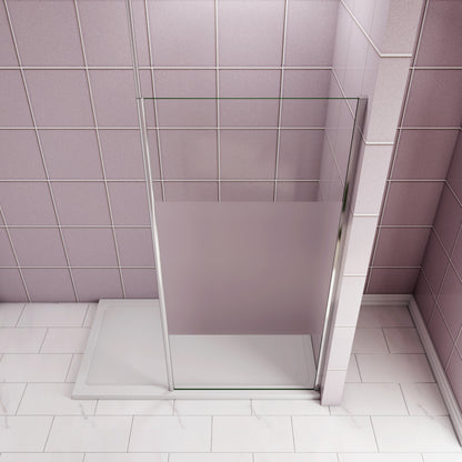 Paroi de douche Walk‑in à bande centrale sablée | Verre 8 mm anticalcaire | Barre de fixation extensible au plafond incluse