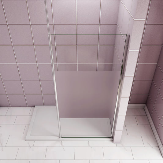 Paroi de douche Walk‑in à bande centrale sablée | Verre 8 mm anticalcaire | Barre de fixation extensible au plafond incluse