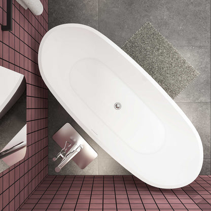 Ocean Baignoire îlot ovale luxueuse 170x72cm : Blanc brillant, acrylique easyclean et système anti-débordement