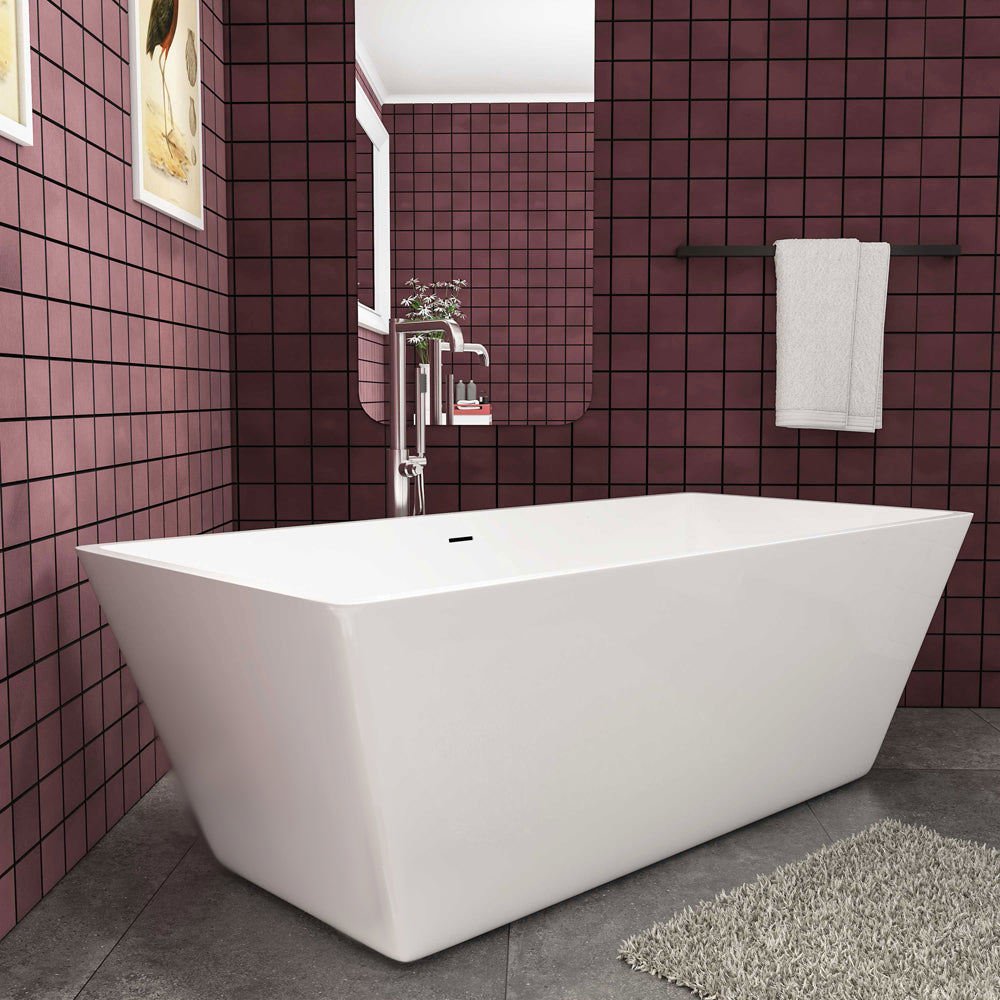 Ocean Baignoire îlot rectangulaire 170x80cm - Blanc brillant, acrylique easyclean, système de vidage pop-up