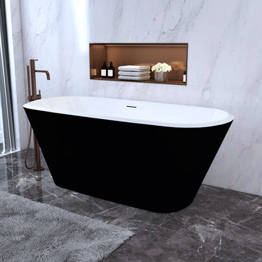 Océan Baignoire îlot Noir Mat et Blanc 1600x730x600mm, Style Léger-Luxe Italien avec Vidage Trop-Plein