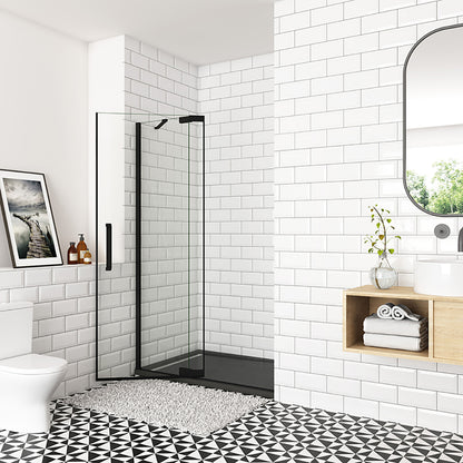 Océan Porte de douche pivotante 80-120x195cm, avec une barre fixée d'angle, porte de douche noire en verre 8mm anti-calcaire, profil et poignée noir mat