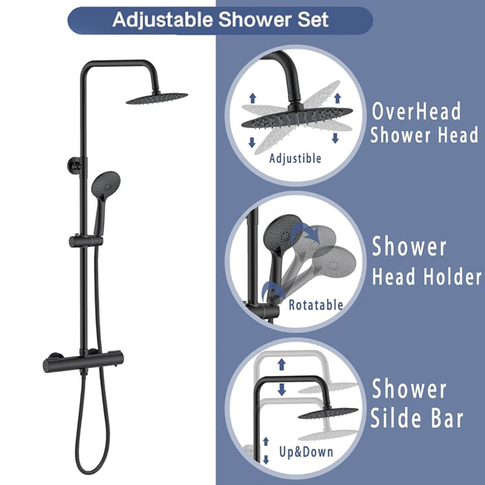 Colonne de douche thermostatique Système de douche Ensemble de douche avec 3 douchettes Douchette à main Ensemble de douche réglable noir mat