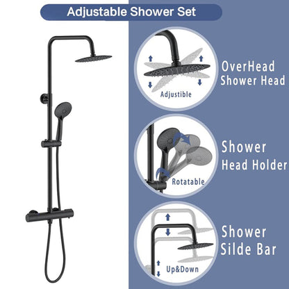 Colonne de douche thermostatique Système de douche Ensemble de douche avec 3 douchettes Douchette à main Ensemble de douche réglable noir mat