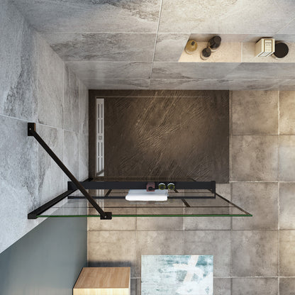 Océan paroi de douche noire 70-100x200cm sérigraphie noire en verre anticalcaire livrée  avec porte-serviette et tablette et une barre standard 45cm