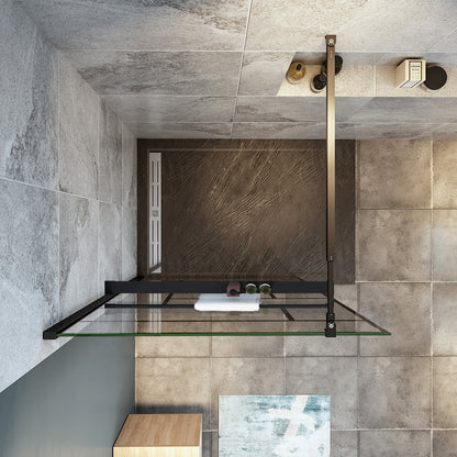 Océan paroi de douche noire 80-140x200cm sérigraphie noire en verre anticalcaire livré avec porte-serviette et tablette et barre extensible 73-120cm