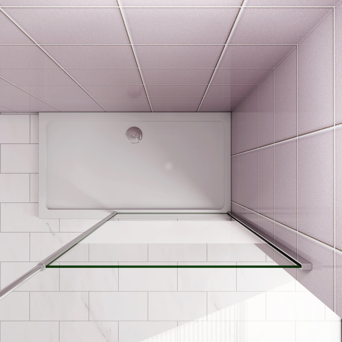 Paroi de douche Walk‑in à bande centrale sablée | Verre 8 mm anticalcaire | Barre de fixation extensible au plafond incluse