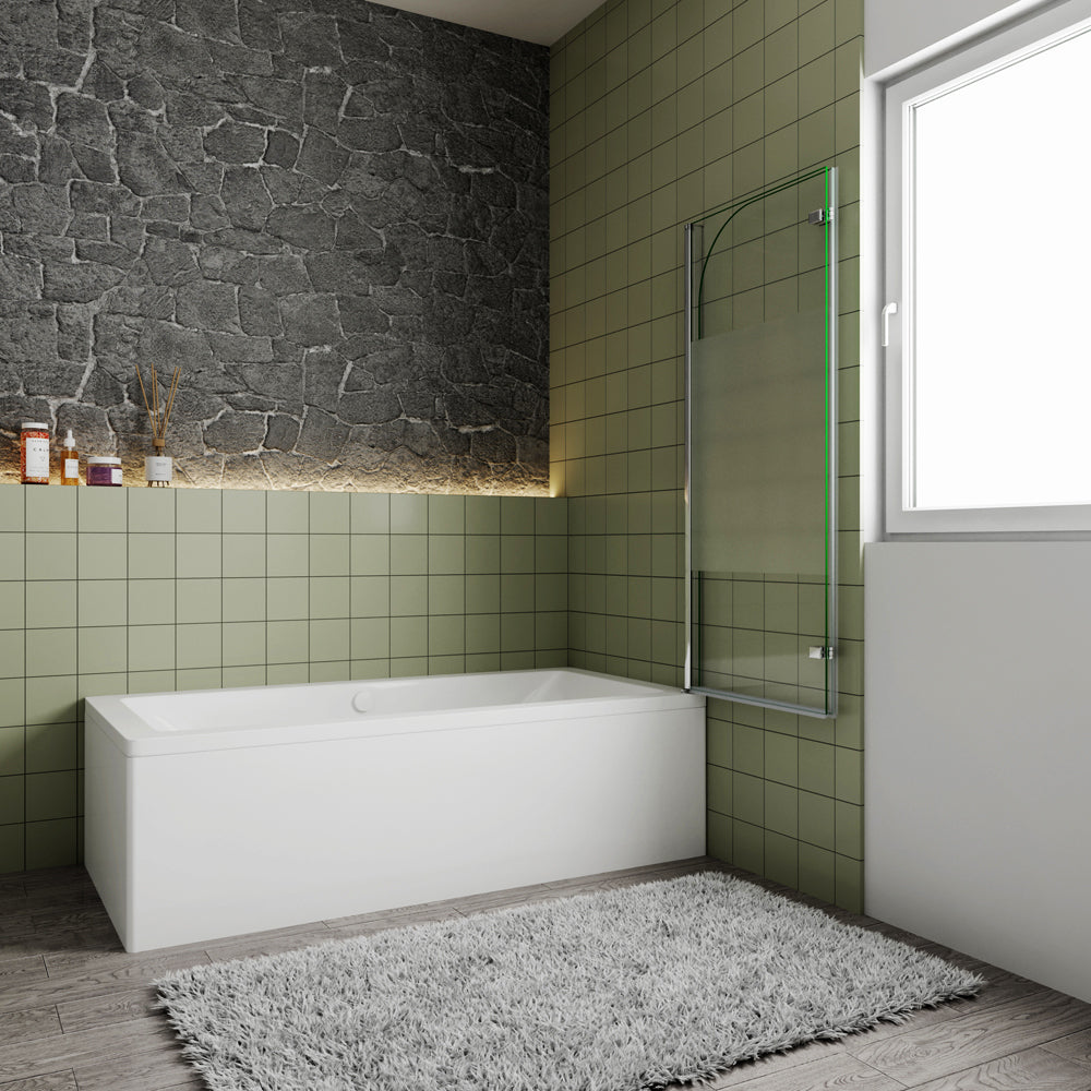 Océan Pare-baignoire 2 volets en verre sécurité, bande centrale dépoli, pivotant & ouvrant à charnière – Largeurs 90/100/120 cm, hauteur 140 cm