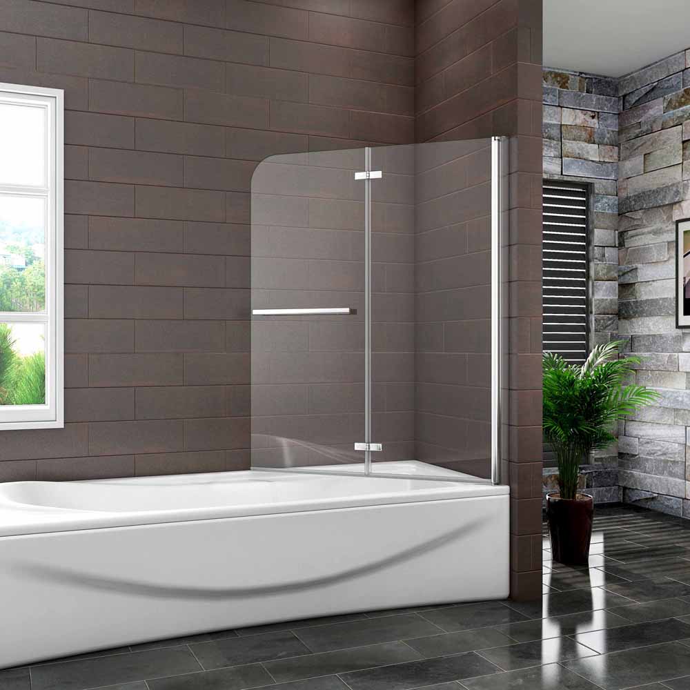 Océan pare-baignoire 100x140cm avec porte-serviette, écran baignoire pivotant et pliant en verre anti-calcaire