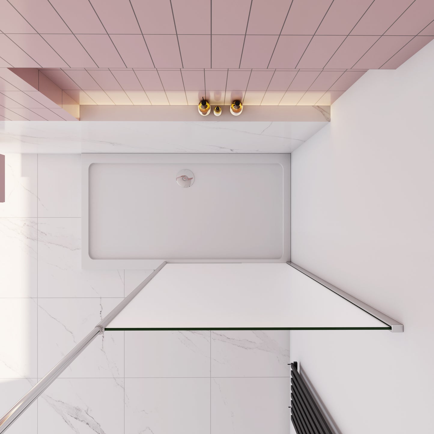 Paroi de Douche Murale 8mm Anticalcaire | Barre de Fixation Plafond Verticale | Océan