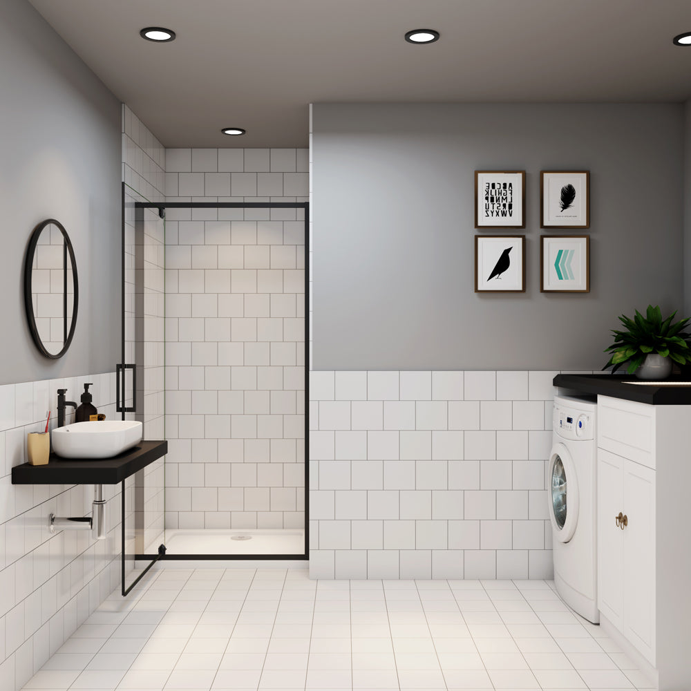 Ocean porte de douche pivotante noir 80 ou 90cm, 6mm verre anticalcaire, hauteur 185cm