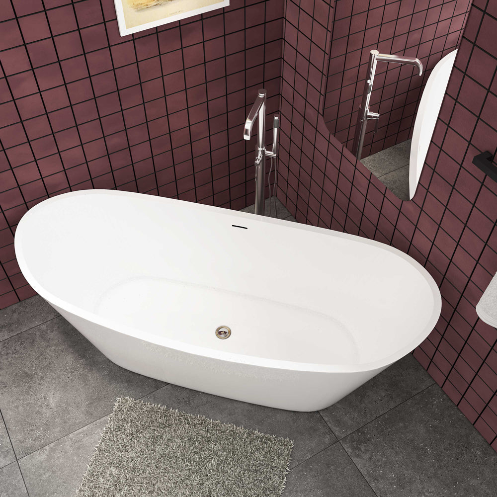 Ocean Baignoire îlot ovale luxueuse 170x72cm : Blanc brillant, acrylique easyclean et système anti-débordement