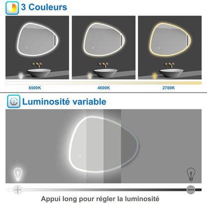 Miroir lumineux Asymétrique avec 3 Couleurs + Dimmable + Anti-buée