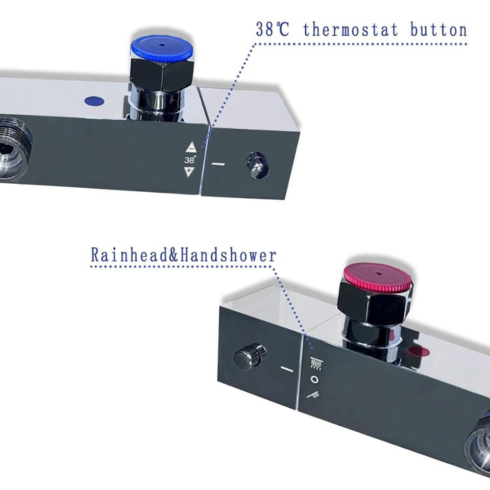 Colonne de douche thermostatique, ensemble de douche 2 fonctions, chromé avec pomme de douche 250 mm, hauteur réglable 76-118 cm