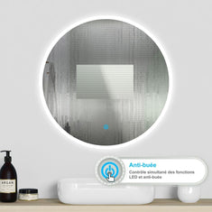 Miroir lumineux rond, Miroir LED avec antibuée