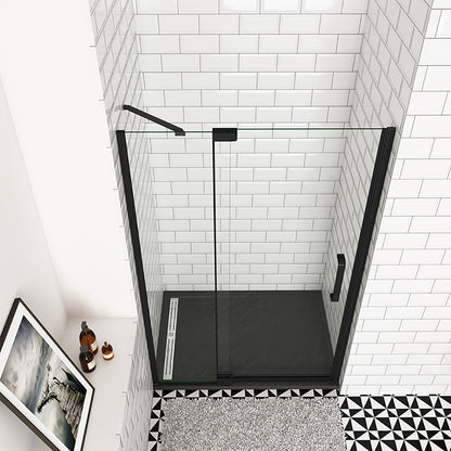 Océan Porte de douche pivotante 80-120x195cm, avec une barre fixée d'angle, porte de douche noire en verre 8mm anti-calcaire, profil et poignée noir mat