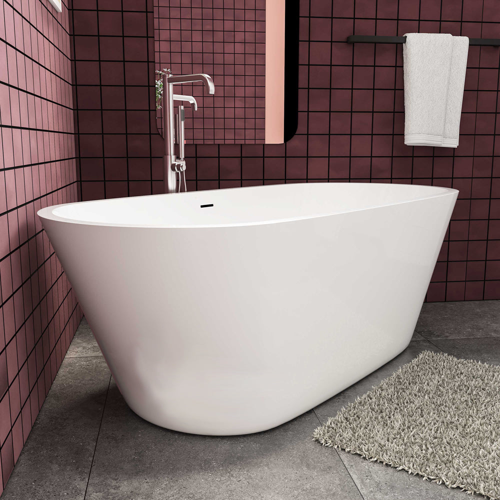 Ocean Baignoire îlot ovale luxueuse 150x70cm : Blanc brillant, acrylique easyclean et système anti-débordement