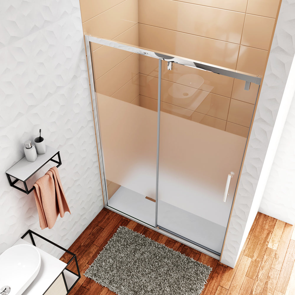 Porte de douche coulissante avec l'amortisseur, Océan porte de douche 120x190cm en verre trempé et sablé au centre - installée à Gauche