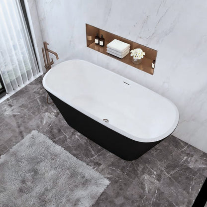 Océan Baignoire îlot Noir Mat et Blanc 1600x730x600mm, Style Léger-Luxe Italien avec Vidage Trop-Plein