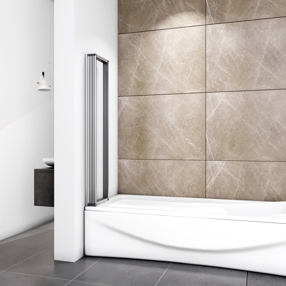 Pare-baignoire pivotant et pliable 100x140cm | Écran de baignoire en verre trempé 4 volets – Océan