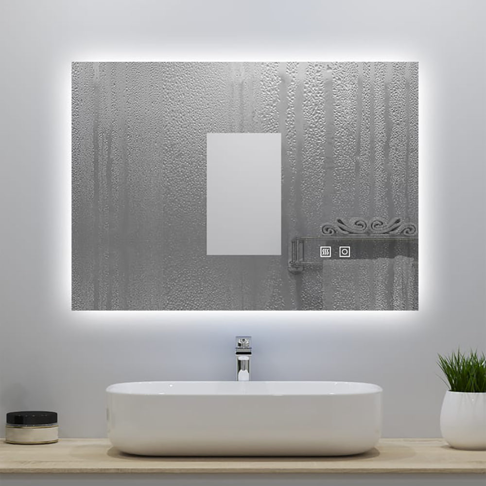 Miroir lumineux avec Anti-buée + 3 Couleurs + Dimmable, Mural Miroir salle de bain