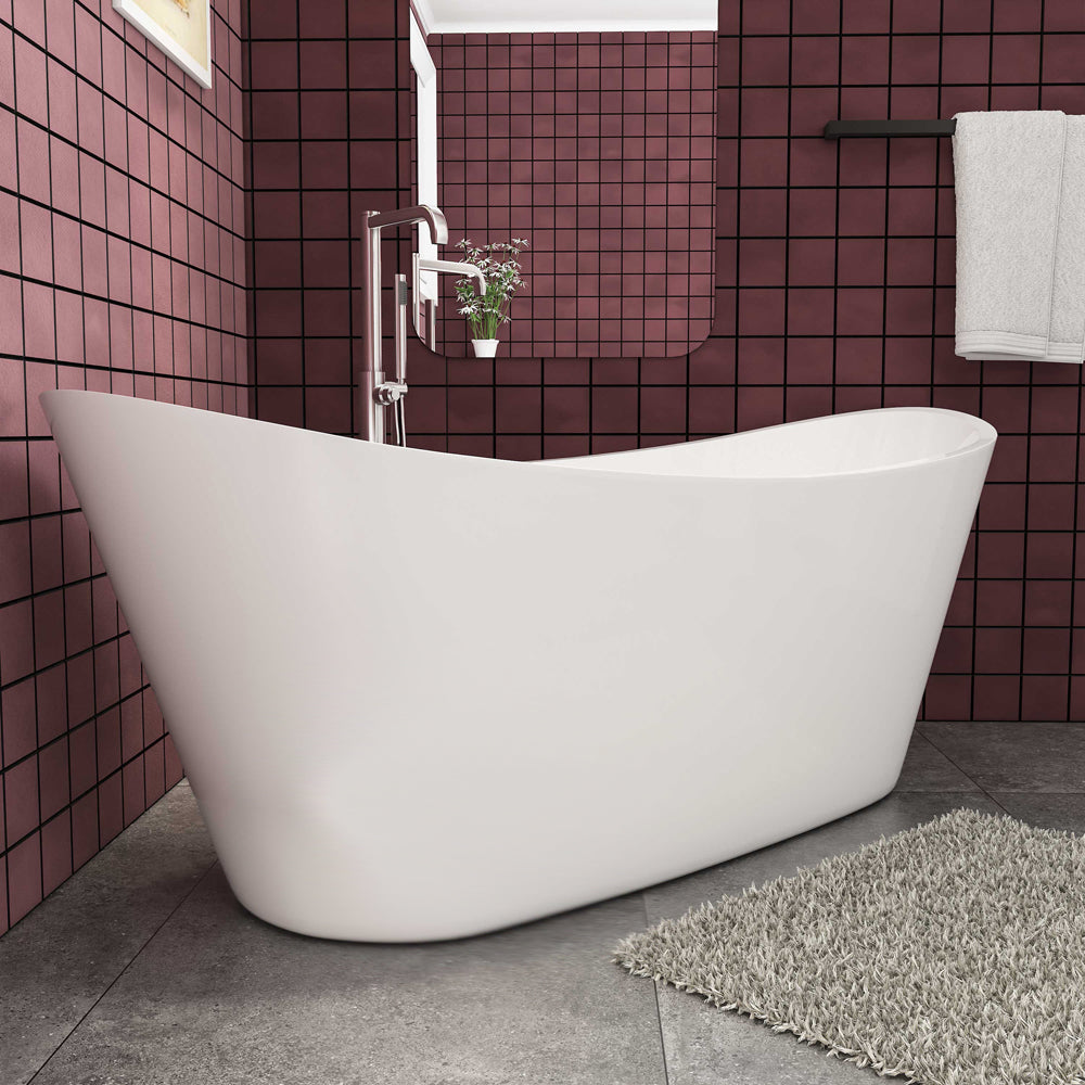 Ocean Baignoire îlot ovale luxueuse 170x72cm : Blanc brillant, acrylique easyclean et système anti-débordement