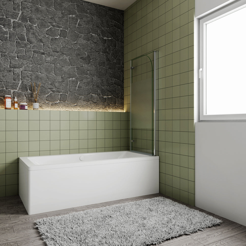 Océan Pare-baignoire 2 volets en verre sécurité, bande centrale dépoli, pivotant & ouvrant à charnière – Largeurs 90/100/120 cm, hauteur 140 cm