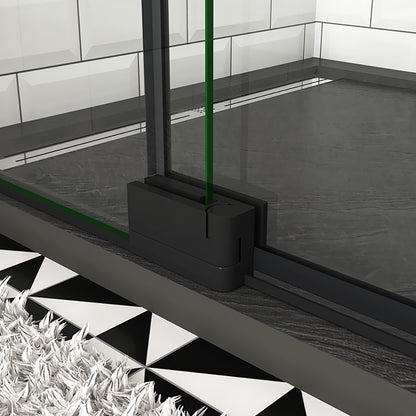 Océan Porte de douche pivotante 80-120x195cm, avec une barre fixée d'angle, porte de douche noire en verre 8mm anti-calcaire, profil et poignée noir mat