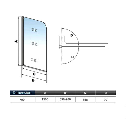 Océan Pare-baignoire pivotant 70x130cm en verre trempé écran baignoire profil blanc